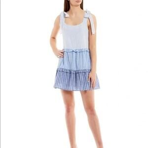 Blu Pepper Dress Color Block Stipes Tie-Shoulder Timeless Preppy Chic - Size L